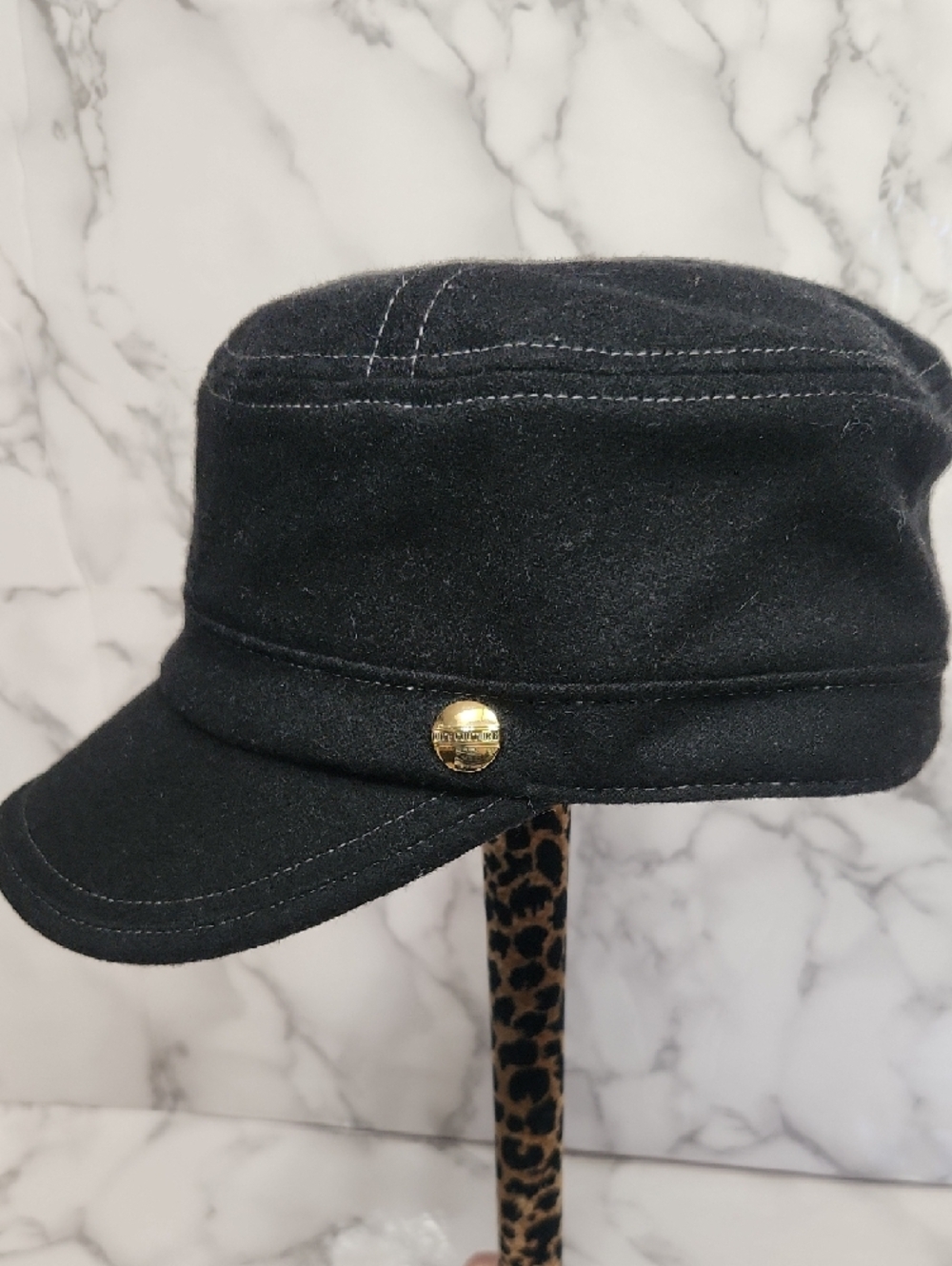 Juicy Couture Black Women's Wool Cadet Cap with Gold Accent
